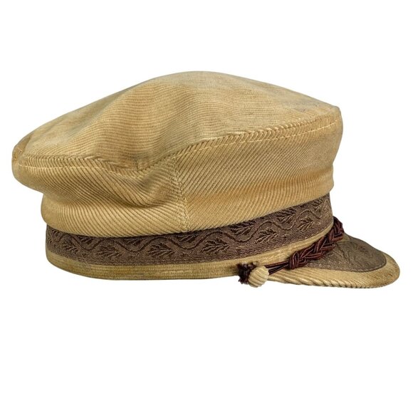 Vtg Aegean Greek Fisherman Cap Tan/Brown Cotton Corduroy Hat Silk Inlay One Size - Picture 8 of 10